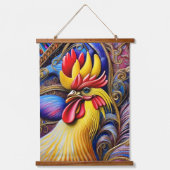 Helles, lebendiges Rooster Wandteppich Mit Holzrahmen (Vorderseite)