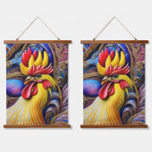Helles, lebendiges Rooster Wandteppich Mit Holzrahmen (Doppelt)