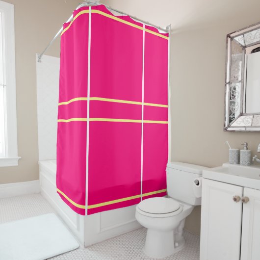 Helles Lebendiges Rosa Pastellgelb Geometrisch Duschvorhang (Beispiel)