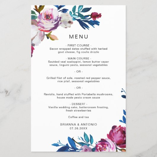 Helles, lebendiges und modernes Menü für Hochzeits (Vorne)