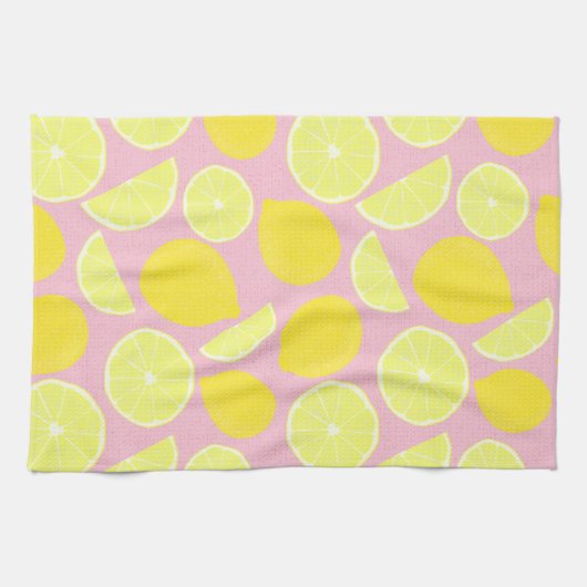 Helles Lemon Design auf weichem rosa Hintergrund Geschirrtuch (Horizontal)