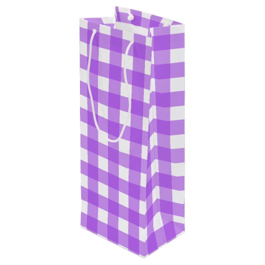Helles lila Gingham Geschenktüte Für Weinflaschen (Rückseite Schrägansicht)