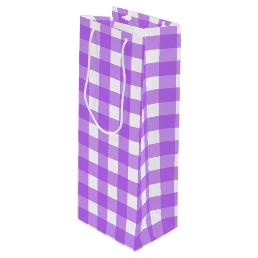 Helles lila Gingham Geschenktüte Für Weinflaschen (Vorderseite Schrägansicht)