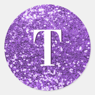 Helles Lila Klumpiger Glitter-Monogramm Runder Aufkleber