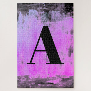Helles Lila Rosa und schwarzes Monogramm Puzzle