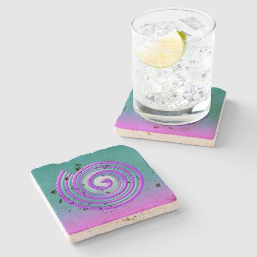 Helles Lila und Aquamarines Spiralmuster Steinuntersetzer (Seitenansicht)