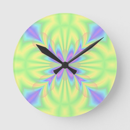 Helles lila und grünes Muster Runde Wanduhr (Vorderseite)