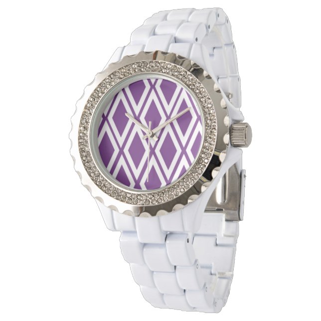 Helles, Lila und weißes Diamantmuster Armbanduhr (Schrägansicht)