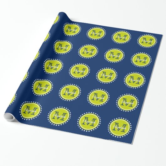 Helles Limones grünes Polka-Punkt-Monogramm auf Geschenkpapier (Ungerollt)