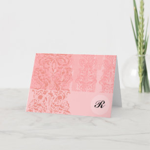 Helles Mädchenhaftes Rosa Damast Monogramm Anfangs Dankeskarte