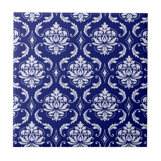 Helles Marine-Blau-Damast-Muster Fliese (Vorderseite)