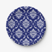 Helles Marine-Blau-Damast-Muster Pappteller (Vorderseite)