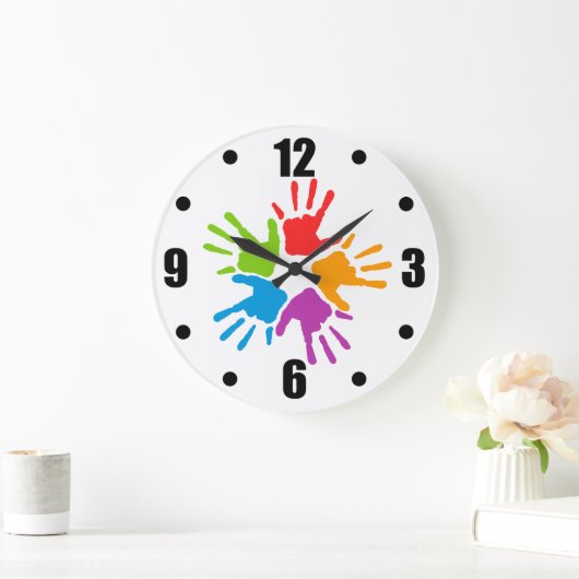 Helles mehrfarbiges Diversity Handdrucke Große Wanduhr (Zuhause)