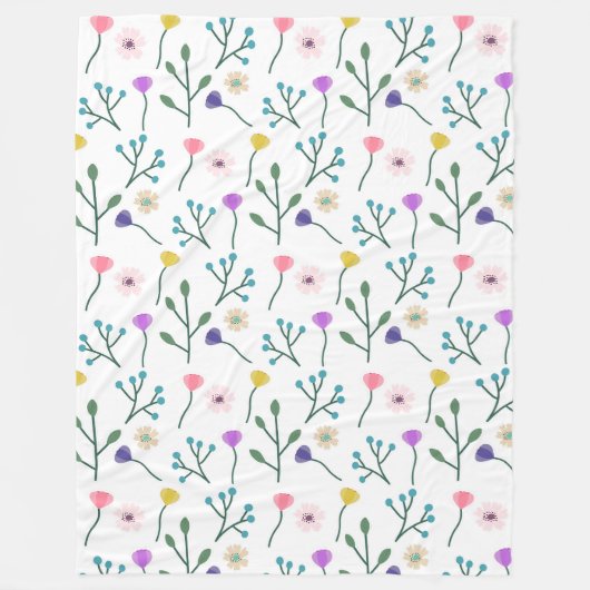 Helles modernes Blumenmuster Weiß Fleecedecke (Vorderseite)