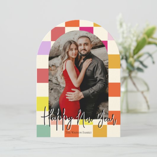 Helles modernes Groovy mehrfarbiges neues Jahr 202 Einladung (Stehend Vorderseite)