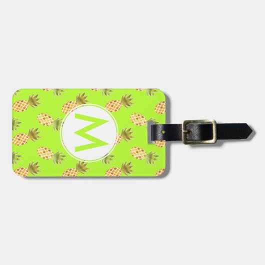 Helles Monogramm tropisches Ananas-Muster Gepäckanhänger (Vorderseite horizontal)