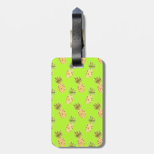 Helles Monogramm tropisches Ananas-Muster Gepäckanhänger (Rückseite vertikal)