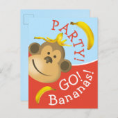 Helles, muffiges Go Bananen Affen Party Einladungspostkarte (Vorne/Hinten)