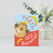 Helles, muffiges Go Bananen Affen Party Einladungspostkarte (Stehend Vorderseite)
