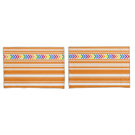 Helles Muster auf Orange und Weiß Streifen Kissenbezug