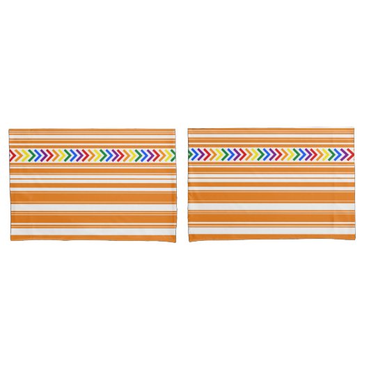 Helles Muster auf Orange und Weiß Streifen Kissenbezug (Vorderseite-Set)