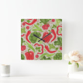 Helles Muster aus frischem Gemüse Quadratische Wanduhr (Zuhause)