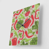 Helles Muster aus frischem Gemüse Quadratische Wanduhr (Winkel)