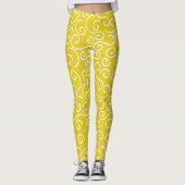 Helles Muster aus gelbem und weißem Doodle Leggings (Vorderseite)