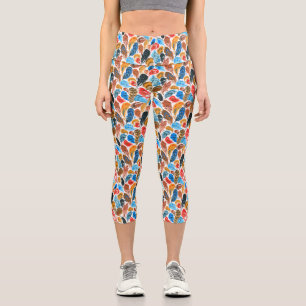 Helles Muster mit Vogelfedern Capri Leggings