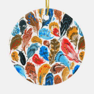 Helles Muster mit Vogelfedern Keramik Ornament