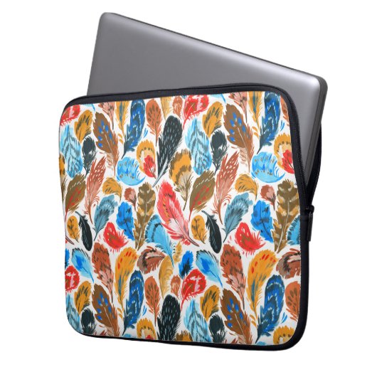 Helles Muster mit Vogelfedern Laptopschutzhülle (Vorderseite Links)