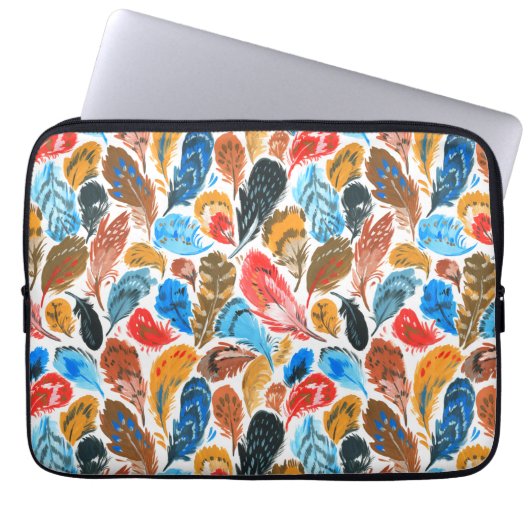 Helles Muster mit Vogelfedern Laptopschutzhülle (Vorderseite)