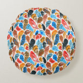 Helles Muster mit Vogelfedern Rundes Kissen (Vorderseite)