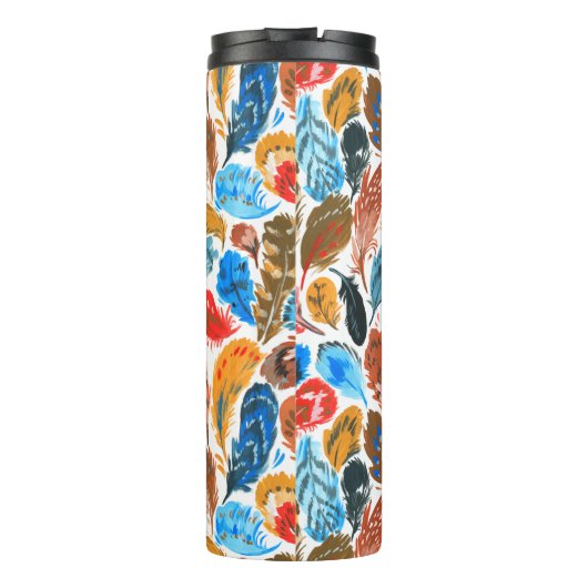 Helles Muster mit Vogelfedern Thermosbecher (Rückseite)