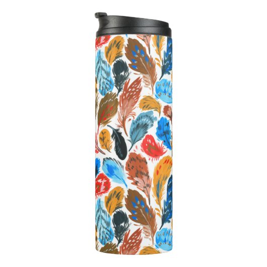 Helles Muster mit Vogelfedern Thermosbecher (Nach rechts gedreht)