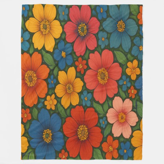 Helles Muster nahtloser Wildblume Fleecedecke (Vorderseite)