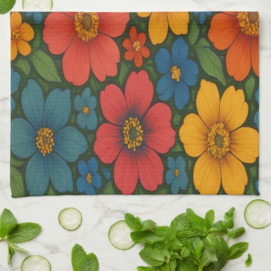 Helles Muster nahtloser Wildblume Geschirrtuch (Gefaltet)