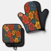 Helles Muster nahtloser Wildblume Ofenhandschuh & Topflappen-Set (Vorderseite/Rückseite)