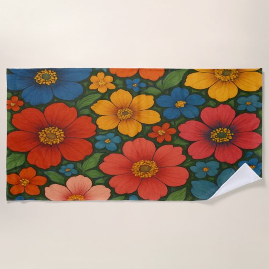 Helles Muster nahtloser Wildblume Strandtuch (Vorderseite)