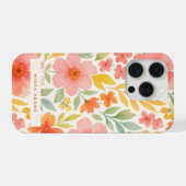 Helles Muster Rosa Orange Aquarell Blumenmuster iPhone Hülle (Rückseite (Horizontal))