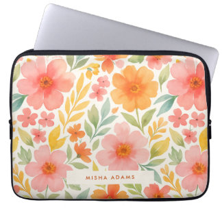 Helles Muster Rosa Orange Aquarell Blumenmuster Laptopschutzhülle