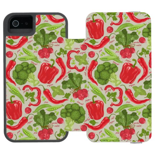 Helles Muster vom Frischgemüse Incipio iPhone Geldbeutel-Hülle (Folio Geöffnet)