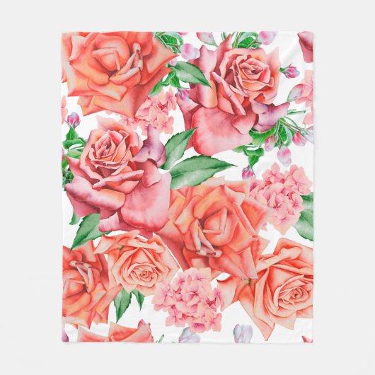 Helles, nahtloses Muster mit Blume. Rose. Wasser Fleecedecke (Vorderseite)