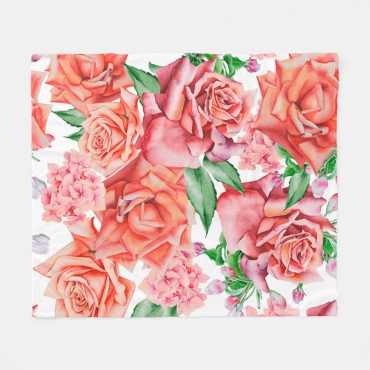 Helles, nahtloses Muster mit Blume. Rose. Wasser Fleecedecke (Vorderseite (Horizontal))