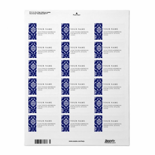 Helles Navy Blue Damask Muster Adressaufkleber (Vorne)