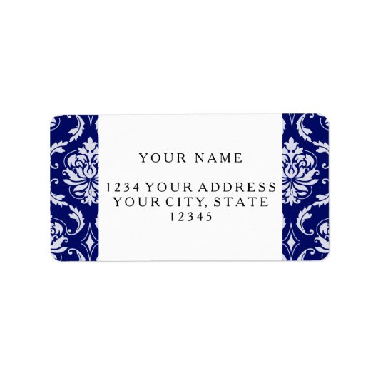 Helles Navy Blue Damask Muster Adressaufkleber (Vorne)