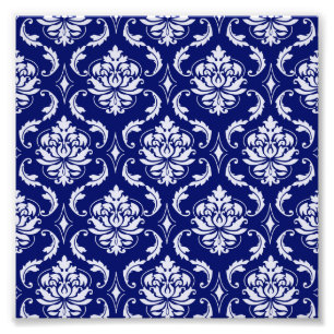 Helles Navy Blue Damask Muster Fotodruck