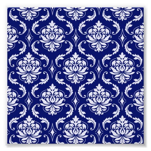 Helles Navy Blue Damask Muster Fotodruck (Vorne)