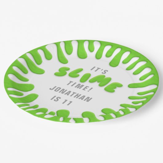 Helles Neon-Grün-Schleim-Party Pappteller (Schrägansicht)