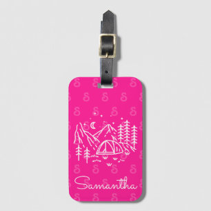 Helles Neon Pink Fett Camping Trip Monogramm Gepäckanhänger